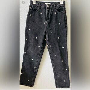 PacSun Black Jeans with White Floral Embroidery high rise size 25